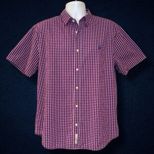 Original Penguin Classic Fit Button Down Shirt XL Red Blue Check Short Sleeve